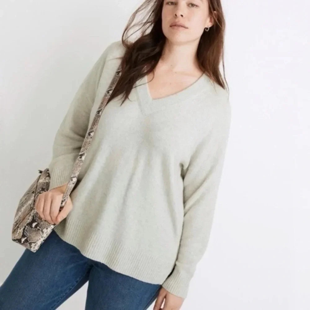 Madewell Cream Speckled Bartlett V-Neck Pullover Sweater Coziest Yarn Size Xs